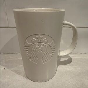 Starbucks Coffee Mug 12oz “Tall” White porcelain Etched Embossed Siren 2014